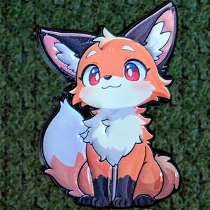 Cute Chibi Fox Enamel Pin - Orange, White, Black